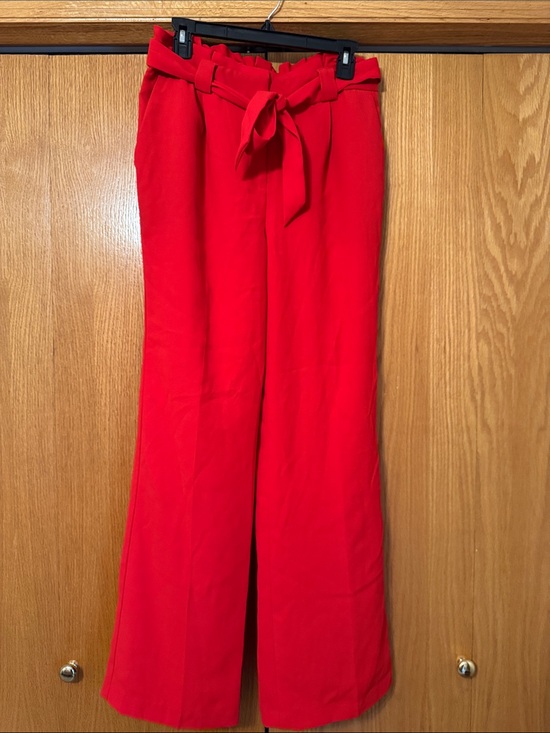 Express Pants - Express Red Paperbag Waist Wide-Leg Pants with Tie